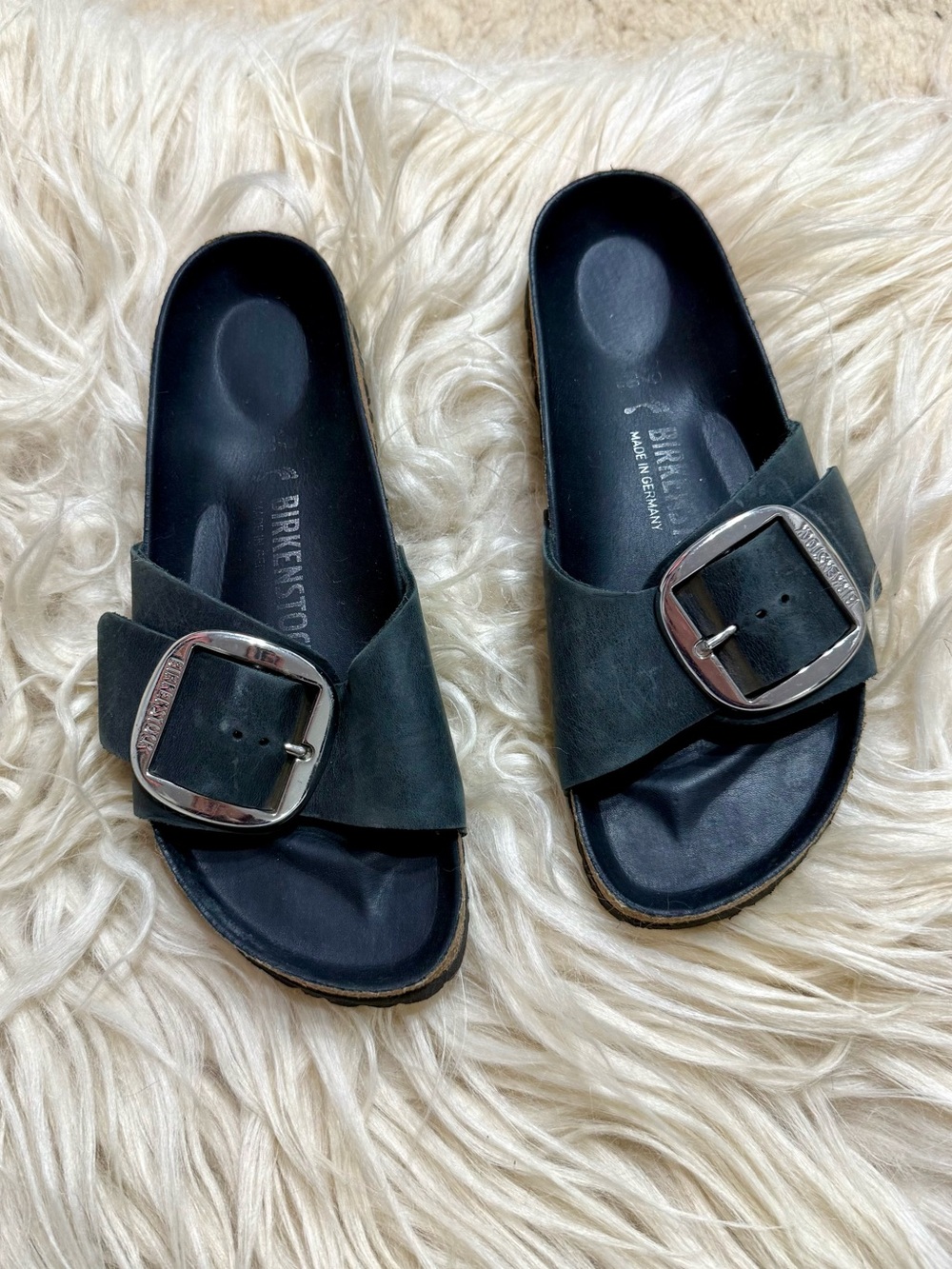 Birkenstock Women’s Black Madrid Big Buckle Slide Sandals